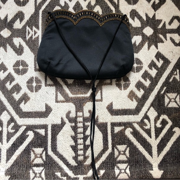 Genie Black Evening Bag with Black & Gold Scallop Beading - OS - Picture 1 of 8
